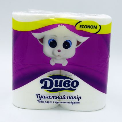 Туалетная бумага белая 2-слоя 4штуки в упаковке Диво - 1