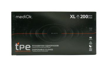 Перчатки mediOK одноразовые ТРЕ черные XL 200 шт