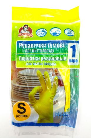 Перчатки резиновые "Помічниця" S сверхпрочные жёлтые - 1