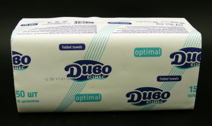 Полотенце бумажное Диво Optimal V-скл. 2 слоя белые 150 л/уп - 1