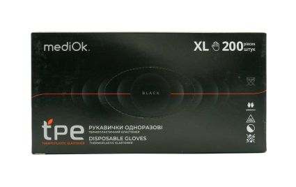 Перчатки mediOK одноразовые ТРЕ черные XL 200 шт - 1