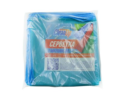 Салфетка микрофибра CleanUp для стекла синяя 5 шт 35х35 см - 1