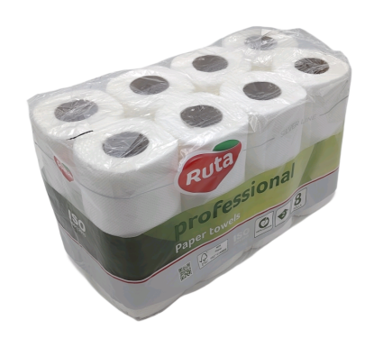 Рушник паперовий білий двошаровий Professional 8 рулонів Ruta - 3