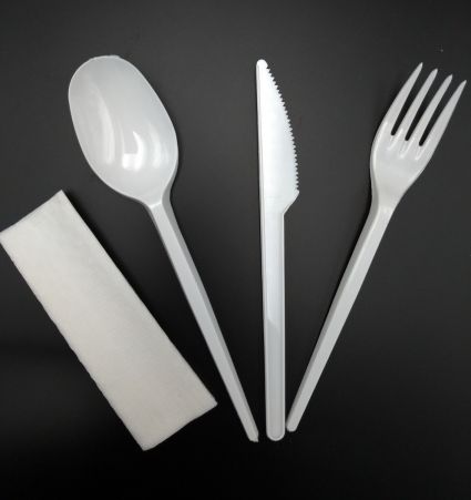 Набор одноразовы белый (салфетка, вилка, нож, ложка) - 1