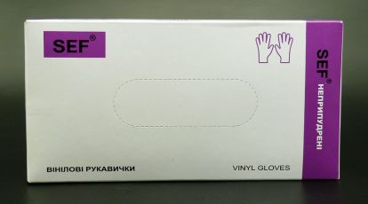 Перчатки SEF виниловые неопудренные M 100 шт