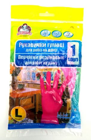 Перчатки резиновые "Помічниця" L розовые - 1