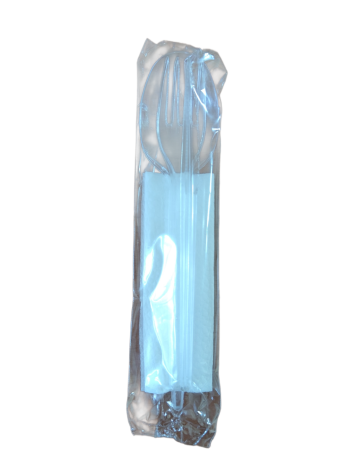 Набір серветка вилка ніж ложка одноразовий прозорий в індивідуальній упаковці - 1