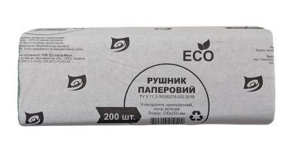 Салфетка вкладыш V-сложение зеленая однослойная 200 шт - 2