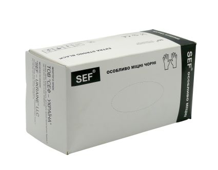 Перчатки SEF нитриловые защитные крепкие черные L 100 шт - 1