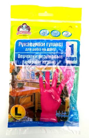 Перчатки резиновые "Помічниця" L розовые - 1
