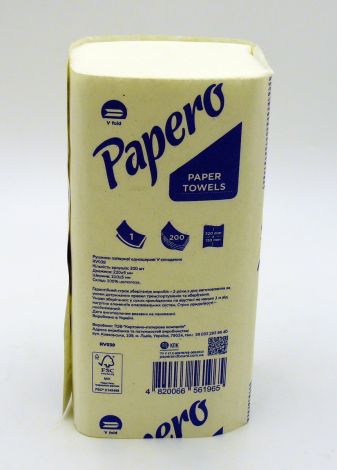Полотенца бумажные V-сложение.1слой белые 200 листов в пачке Papero - 1